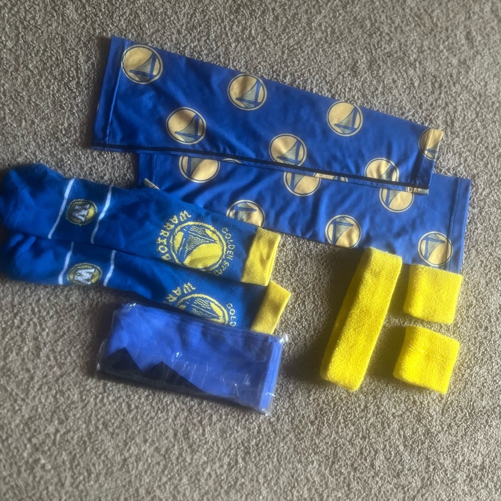 Warriors Arm/Leg Sleeves, Socks, Headband& Wrist Bands, Blue Arm Sleeves- NEW